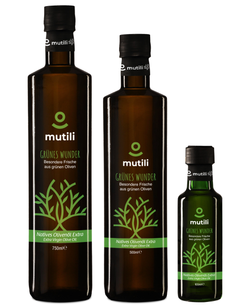 mutili Grünes Wunder Olivenöl Nativ Extra Virgin Besonders Frisch Aus Grünen Oliven diverse Größen