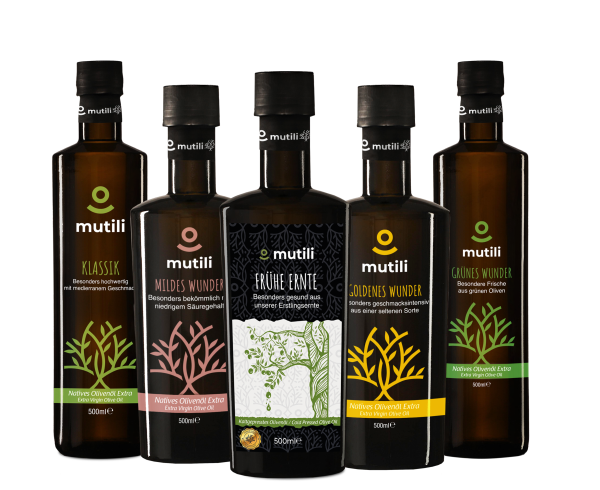 mutili Geschmacksintensive Olivenöle 5 verschiedene Variationen jeweils 500ml